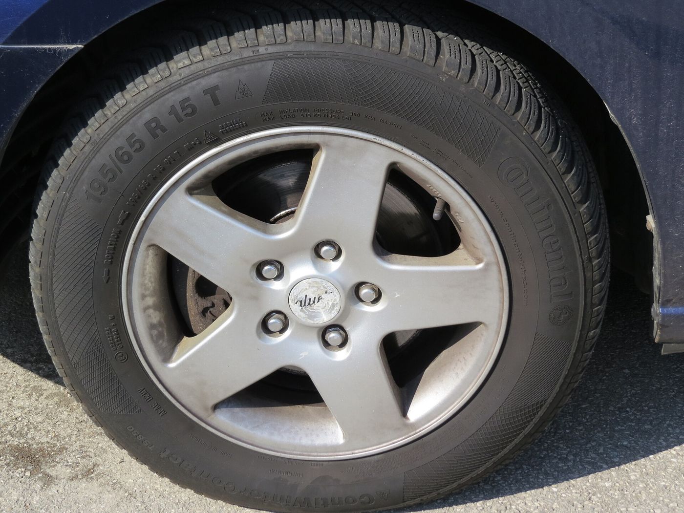 Continental ContiWinterContact winter tire on an alloy wheel, close-up