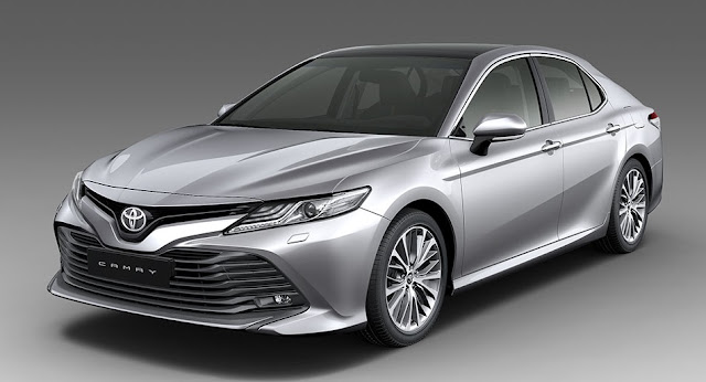 Silver Toyota Camry sedan, front three-quarter view