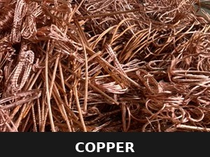 Copper scrap — a pile of bare copper wire and strip